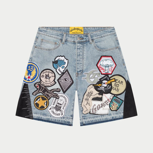 GODSPEED Patchwork Denim Shorts Mens Apparel